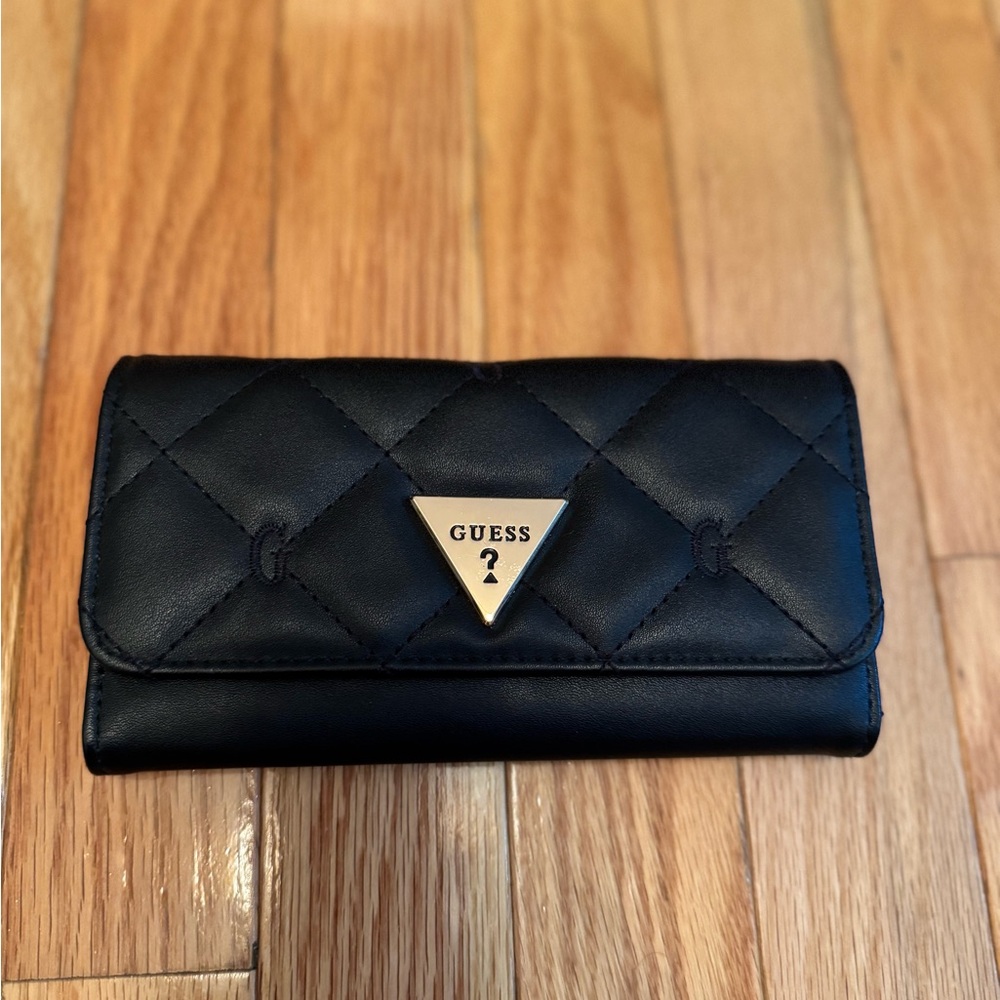 Guess Quilted Black Wallet with Gold Accent
